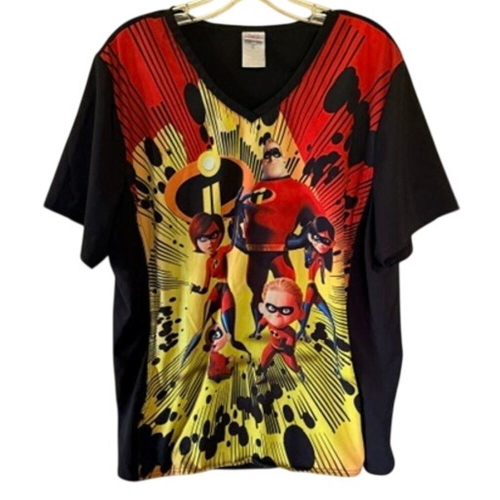 Disney Pixar Incredibles 2 Scrub Top XL Black V Neck Healthcare Shirt